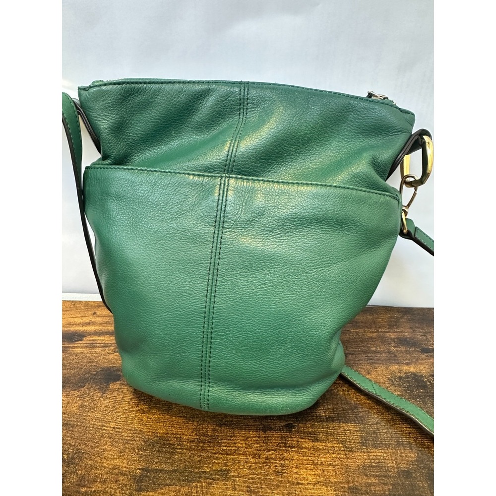 B. Makowsky Turn Lock Shoulder Bag Genuine Pebbled Leather Green Crossbody Purse - Picture 13 of 16